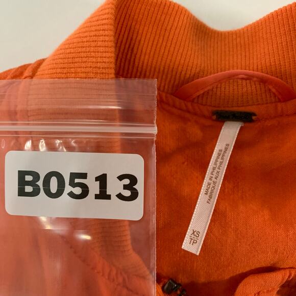 Free People XS Womens Ruched Linen Bomber Jacket Orange Full Zip - Picture 4 of 10